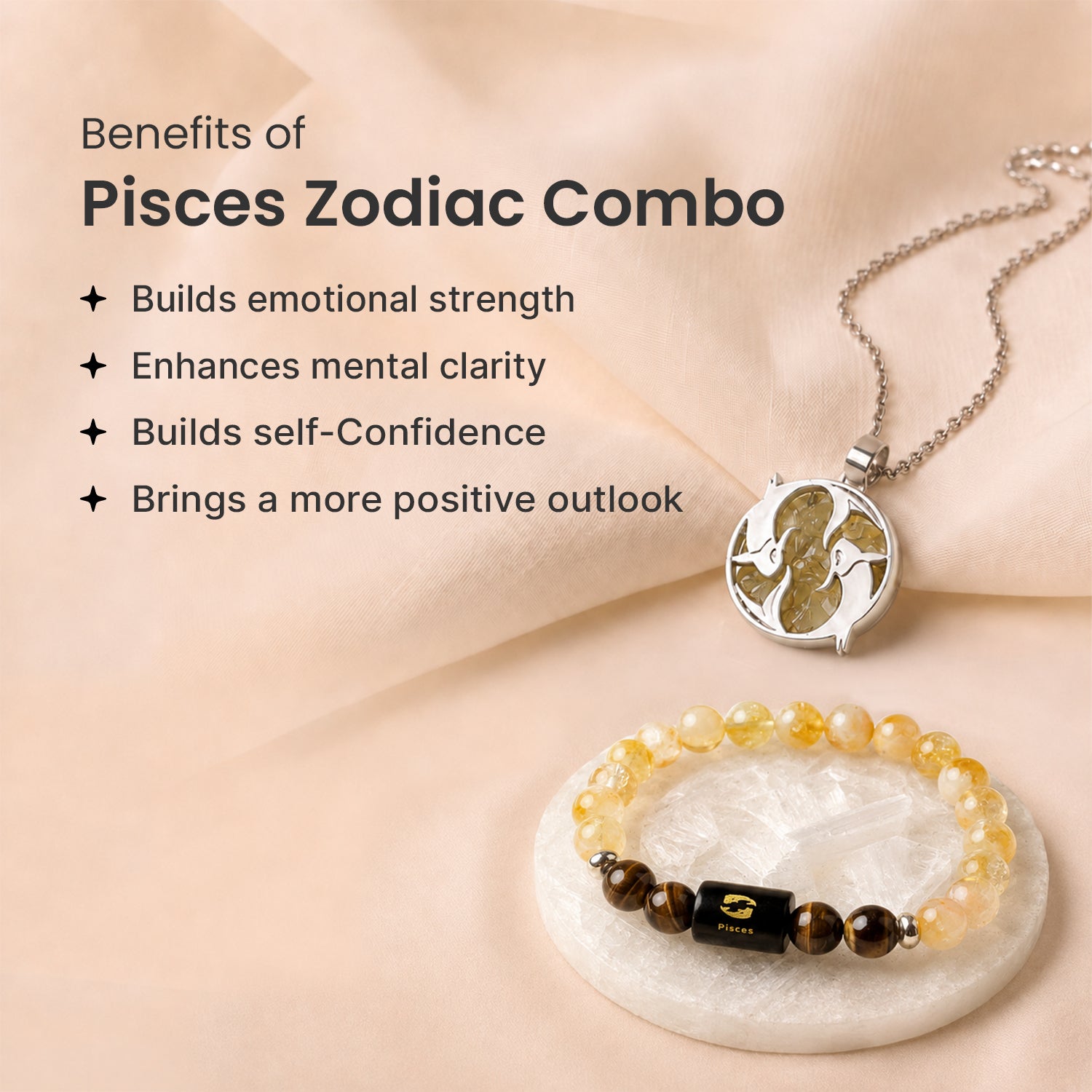 Pisces Zodiac Bracelet with Pendant & Free Selenite Plate