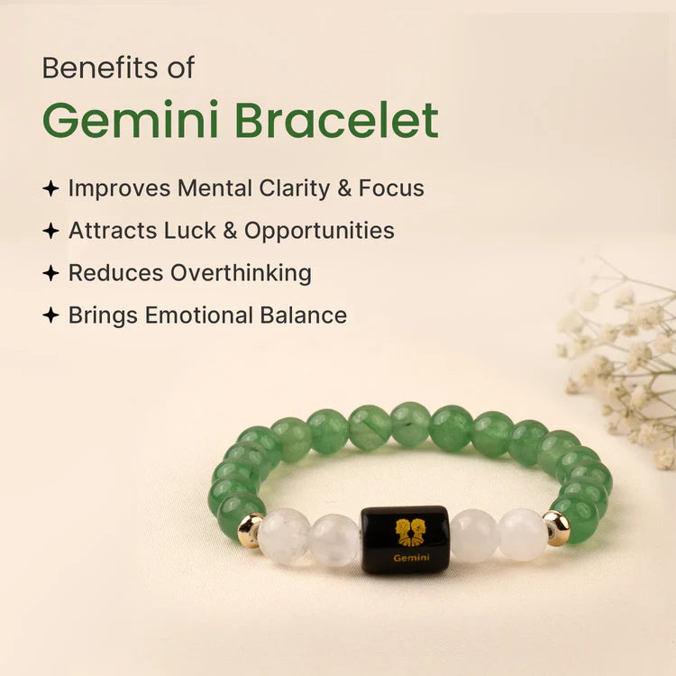 Gemini Zodiac Green Aventurine & Milky Quartz Bracelet