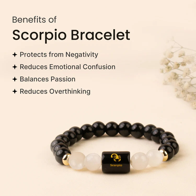 Scorpio Zodiac Black Obsidian & Milky Quartz Bracelet