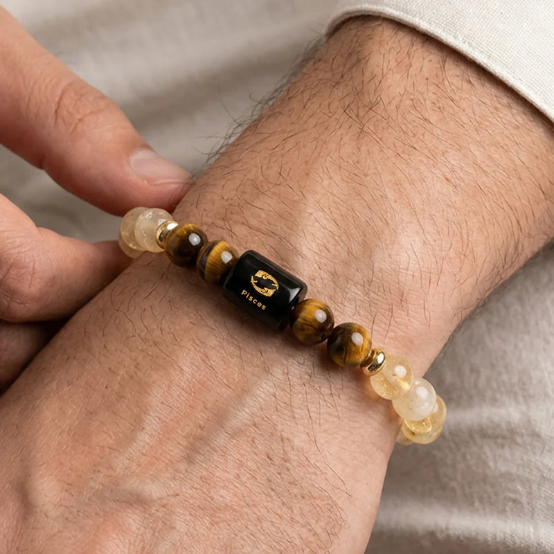 Pisces Zodiac Citrine & Tiger Eye Bracelet