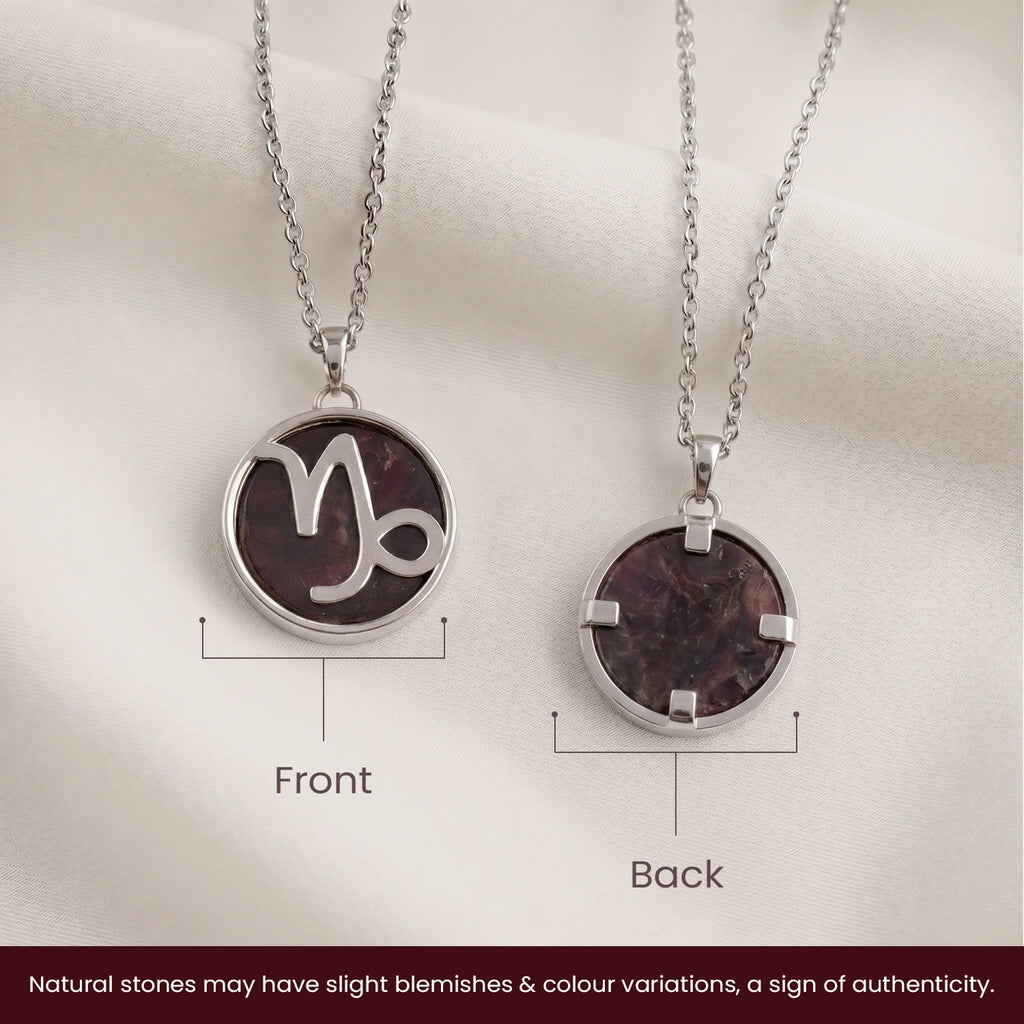 Capricorn Pendant (मकर राशि) with Garnet