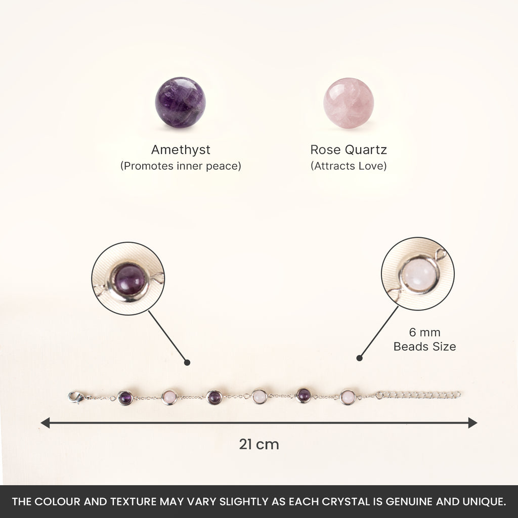 Rose Quartz & Amethyst Metal Bracelet