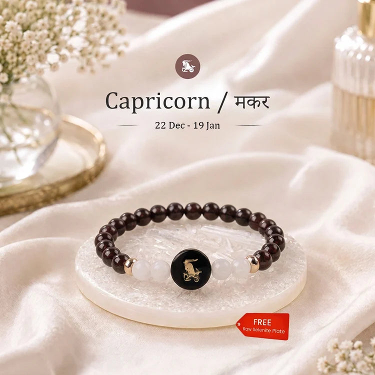 Kashi Rinmukteshwar Siddh Capricorn Zodiac Bracelet for Women with Free Raw Selenite Plate