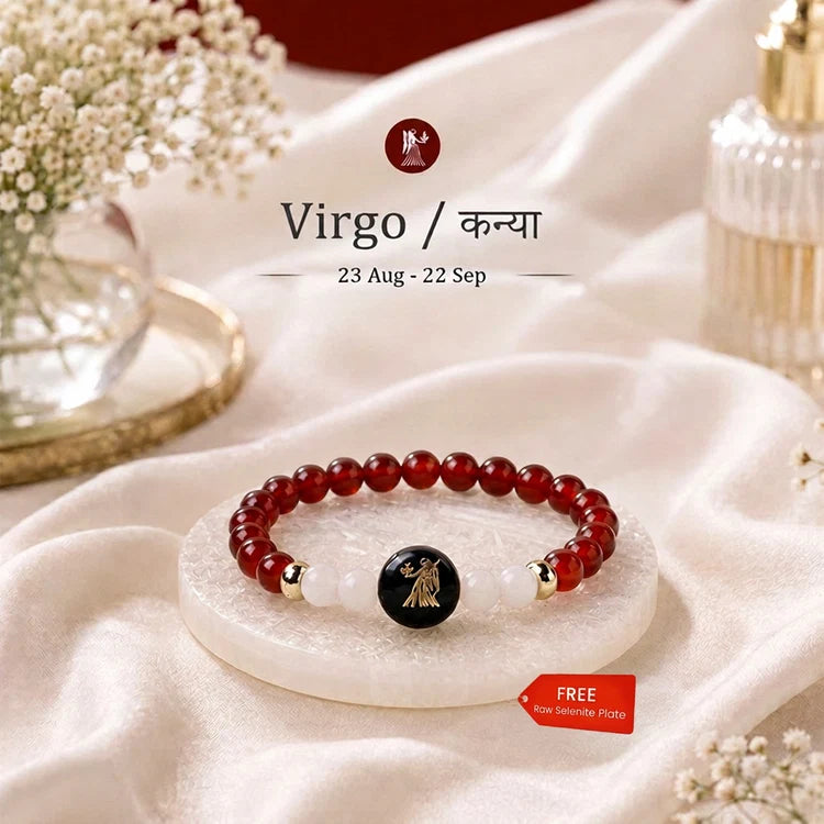 Kashi Rinmukteshwar Siddh Virgo Zodiac Bracelet for Women with Free Raw Selenite Plate