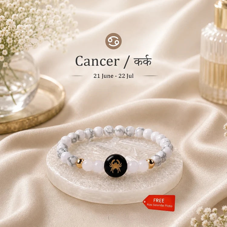 Kashi Rinmukteshwar Siddh Cancer Zodiac Bracelet for Women with Free Raw Selenite Plate