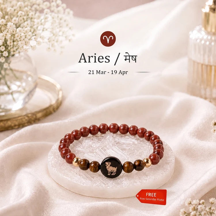 Kashi Rinmukteshwar Siddh Aries Zodiac Bracelet for Women with Free Raw Selenite Plate