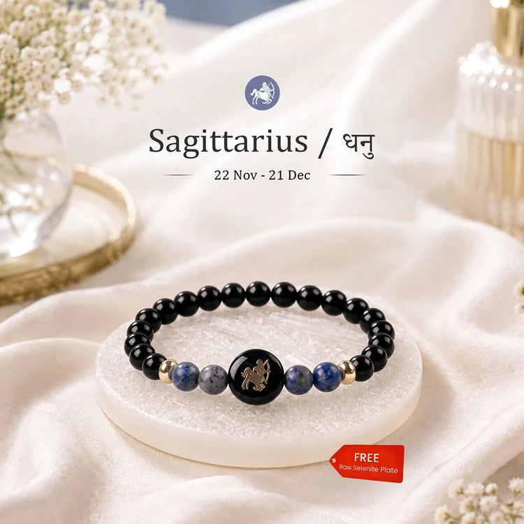 Kashi Rinmukteshwar Siddh Sagittarius Zodiac Bracelet for Women with Free Raw Selenite Plate