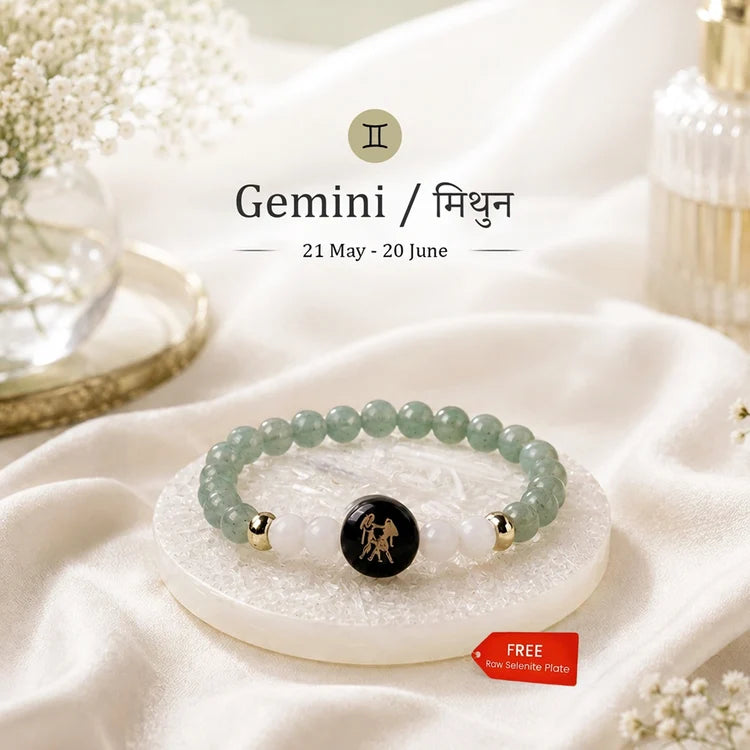 Kashi Rinmukteshwar Siddh Gemini Zodiac Bracelet for Women with Free Raw Selenite Plate