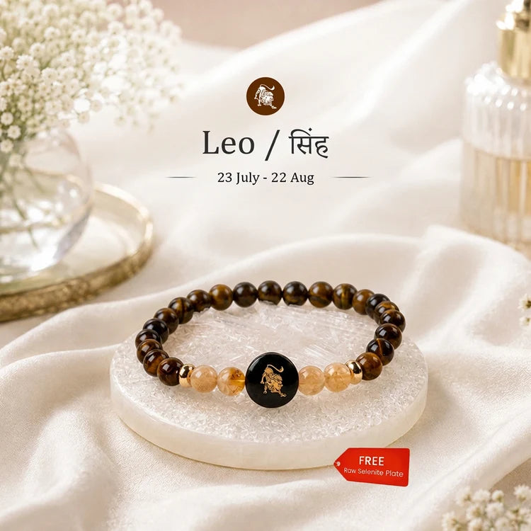 Kashi Rinmukteshwar Siddh Leo Zodiac Bracelet for Women with Free Raw Selenite Plate