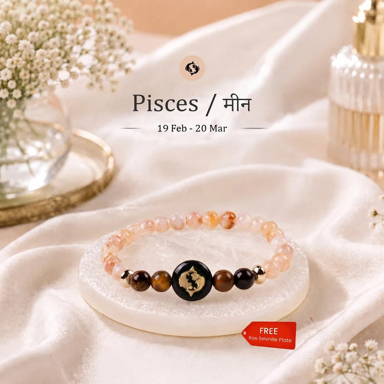 Kashi Rinmukteshwar Siddh Pisces Zodiac Bracelet for Women with Free Raw Selenite Plate