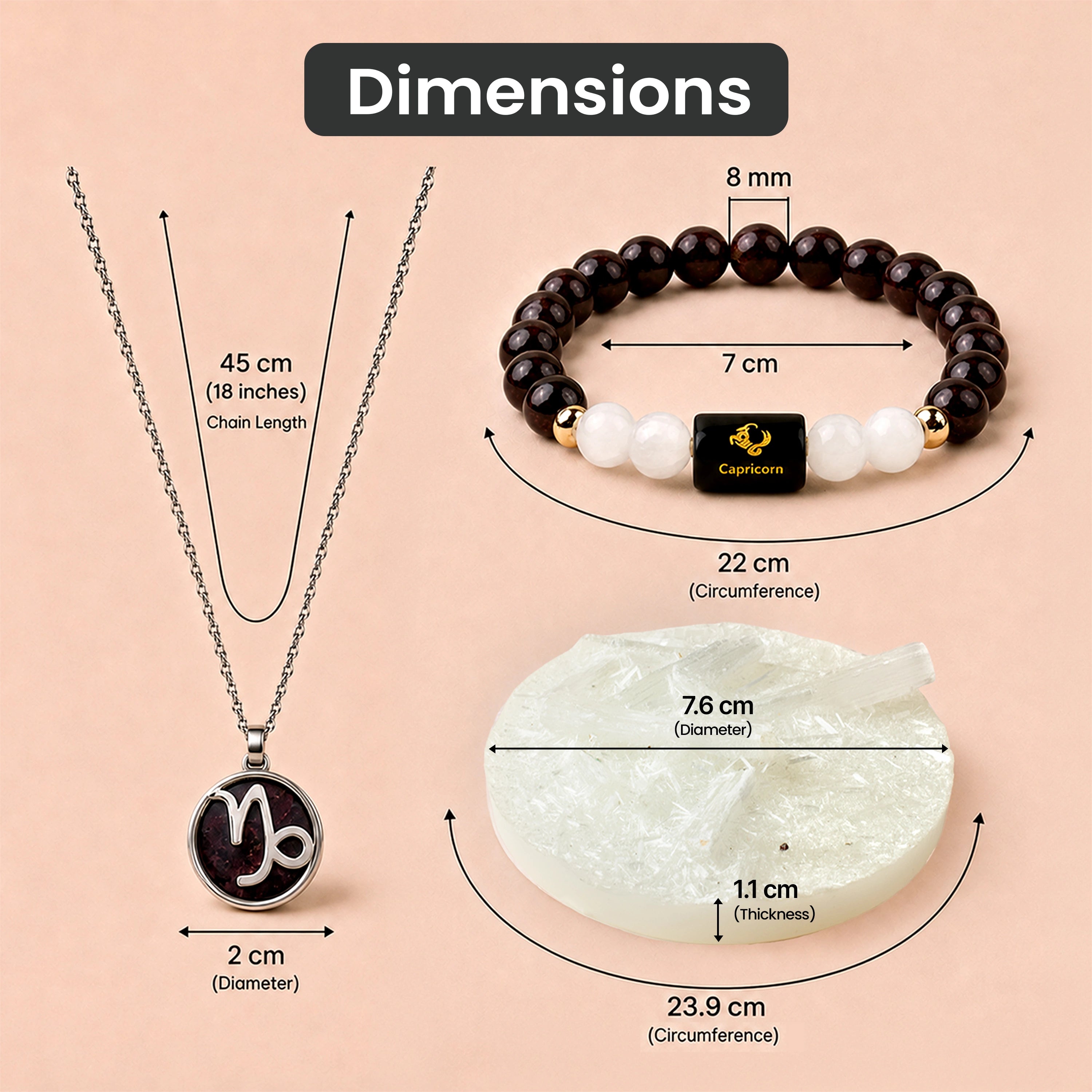 Capricorn Zodiac Bracelet with Pendant & Free Selenite Plate