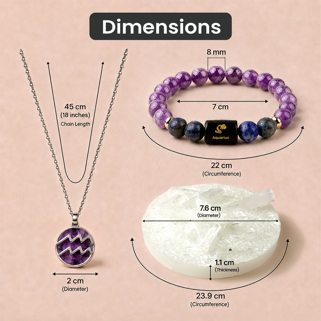 Aquarius Zodiac Bracelet with Pendant & Free Selenite Plate