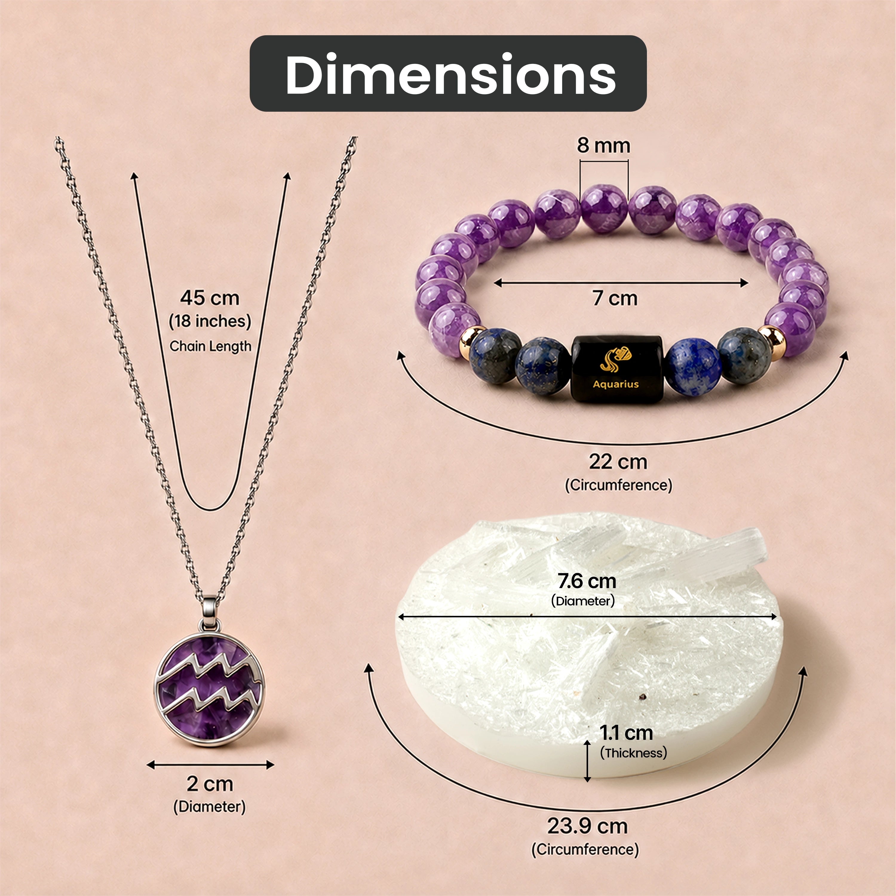 Aquarius Zodiac Bracelet with Pendant & Free Selenite Plate