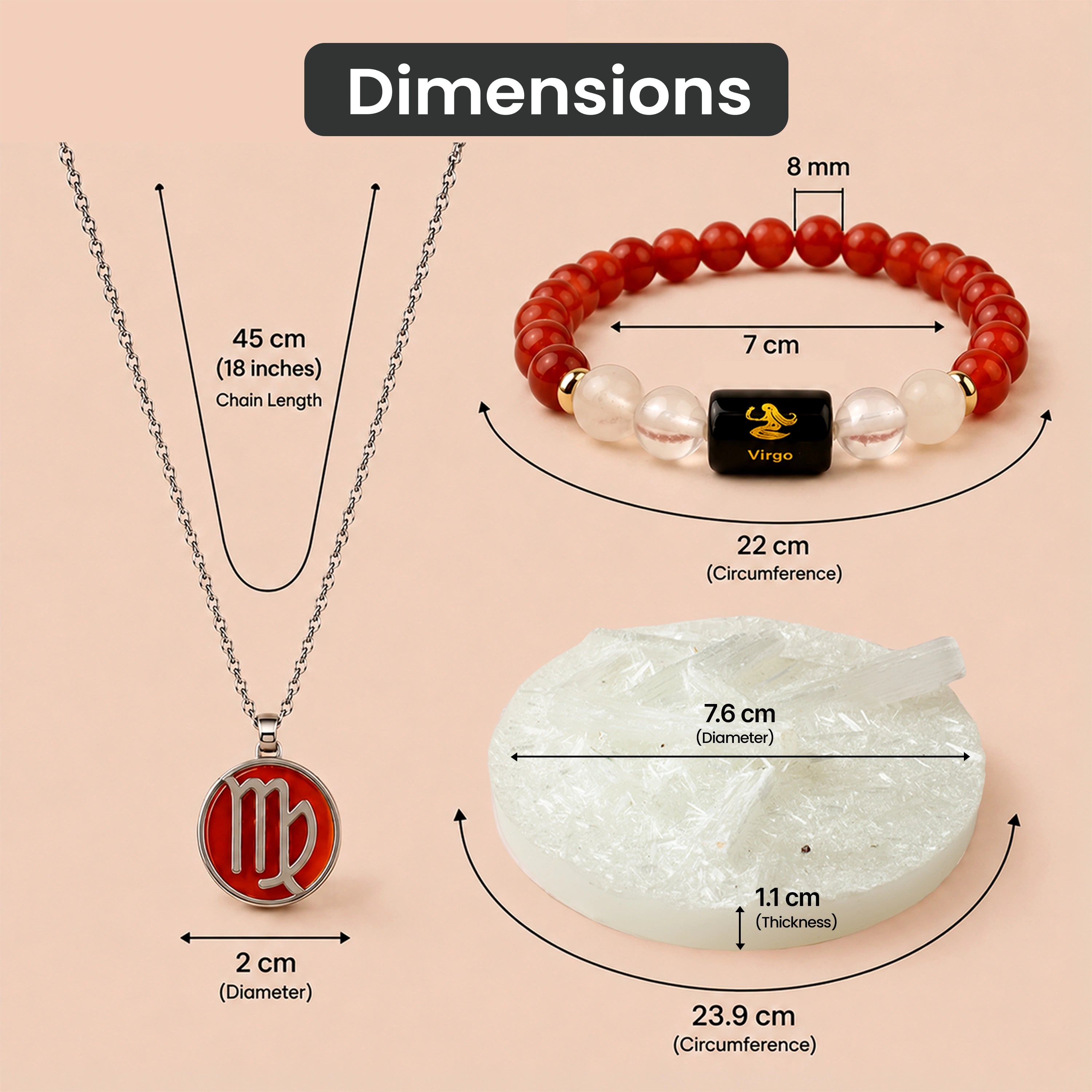 Virgo Zodiac Bracelet with Pendant & Free Selenite Plate