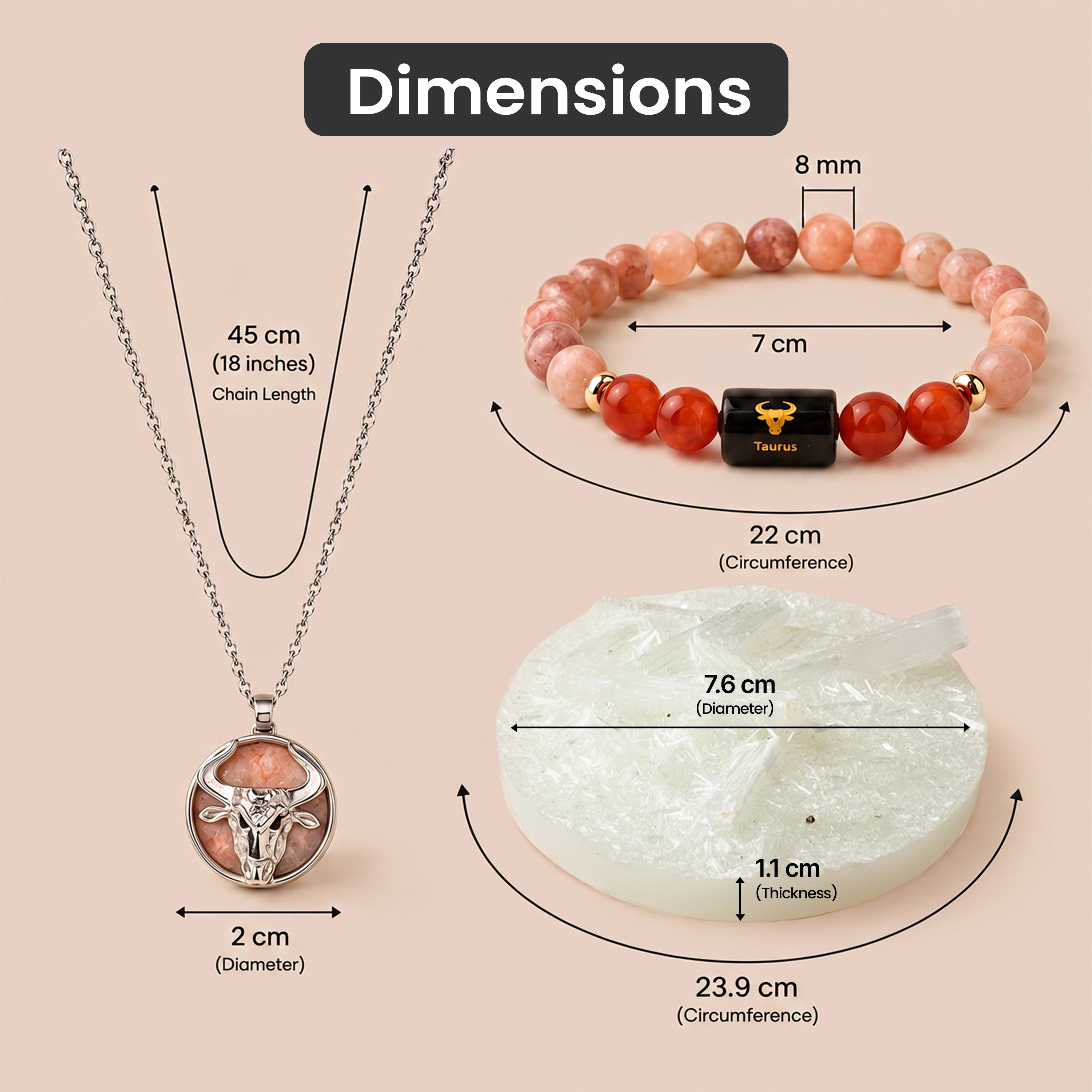 Taurus Zodiac Bracelet with Pendant & Free Selenite Plate
