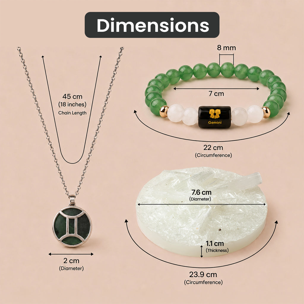 Gemini Zodiac Bracelet with Pendant & Free Selenite Plate