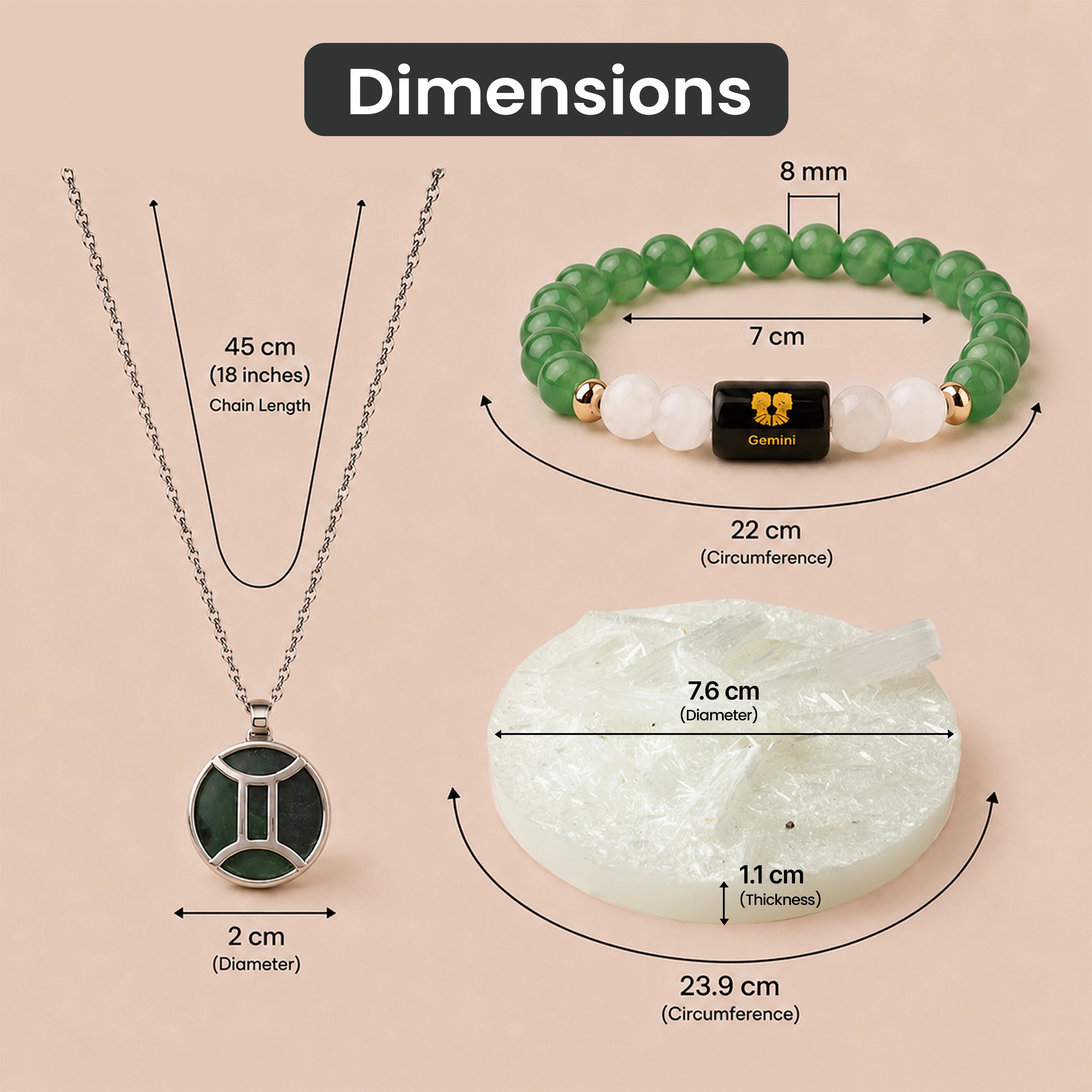 Gemini Zodiac Bracelet with Pendant & Free Selenite Plate