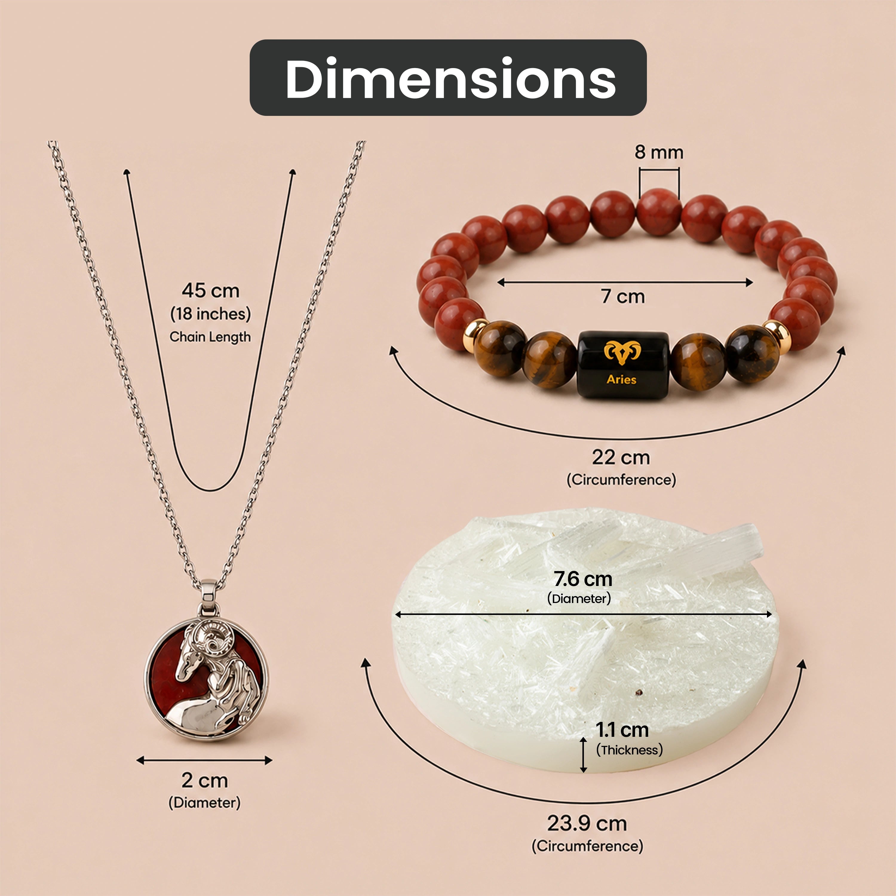 Aries Zodiac Bracelet with Pendant & Free Selenite Plate