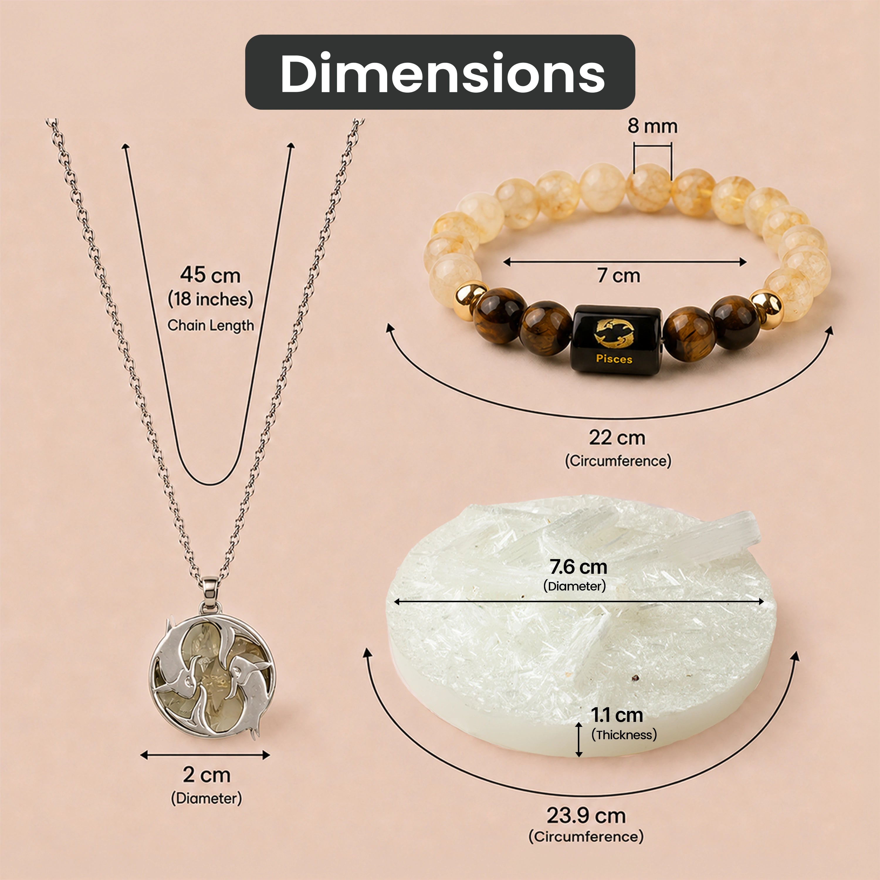 Pisces Zodiac Bracelet with Pendant & Free Selenite Plate