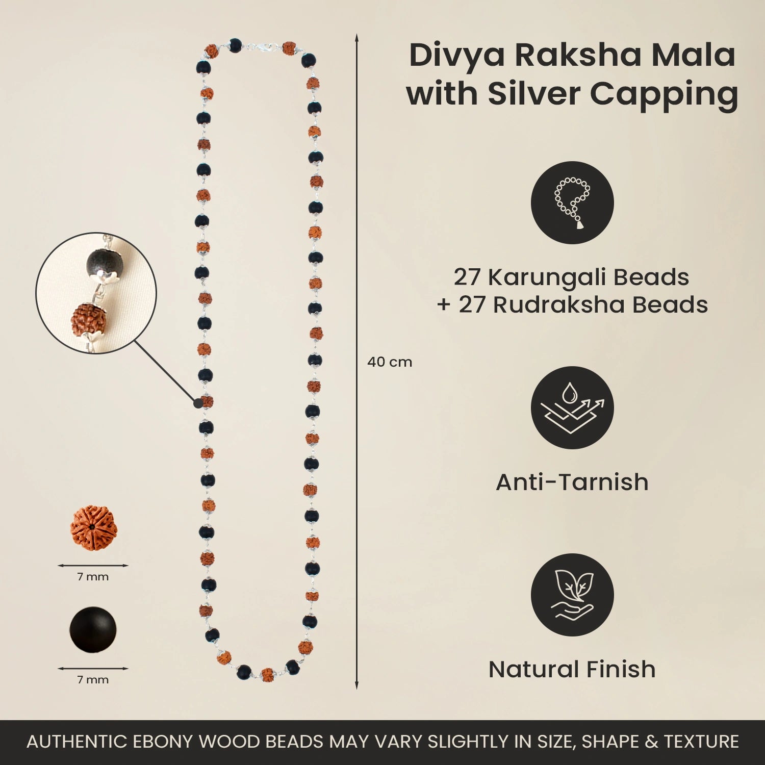 Divya Raksha Rudraksha & Karungali Mala with Silver Capping