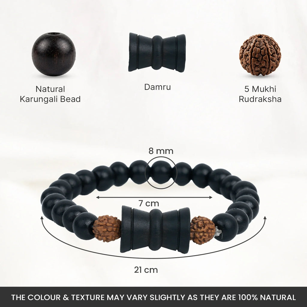 Rudraksha Karungali Healing Bracelet With Damru 8mm