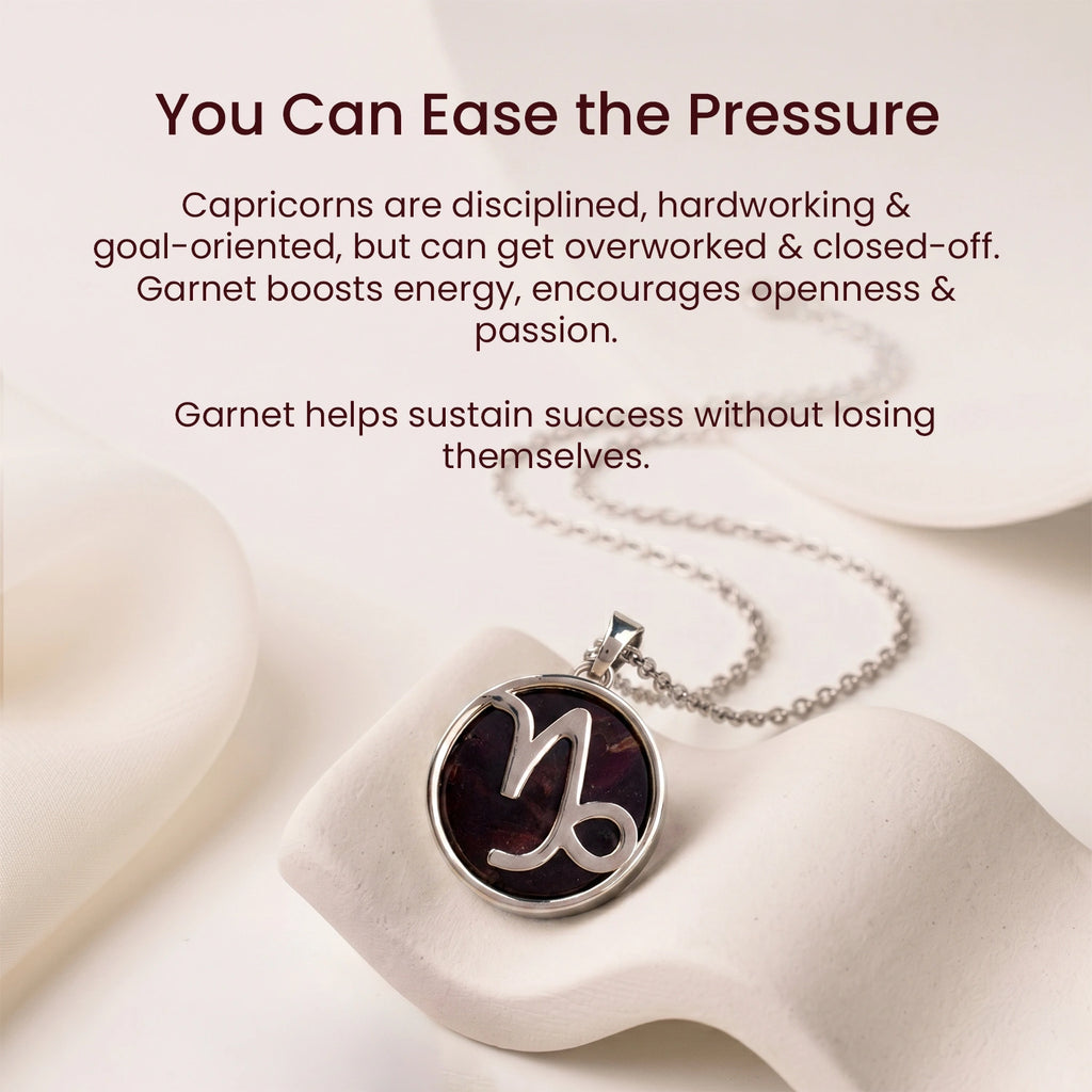 Capricorn Pendant (मकर राशि) with Garnet