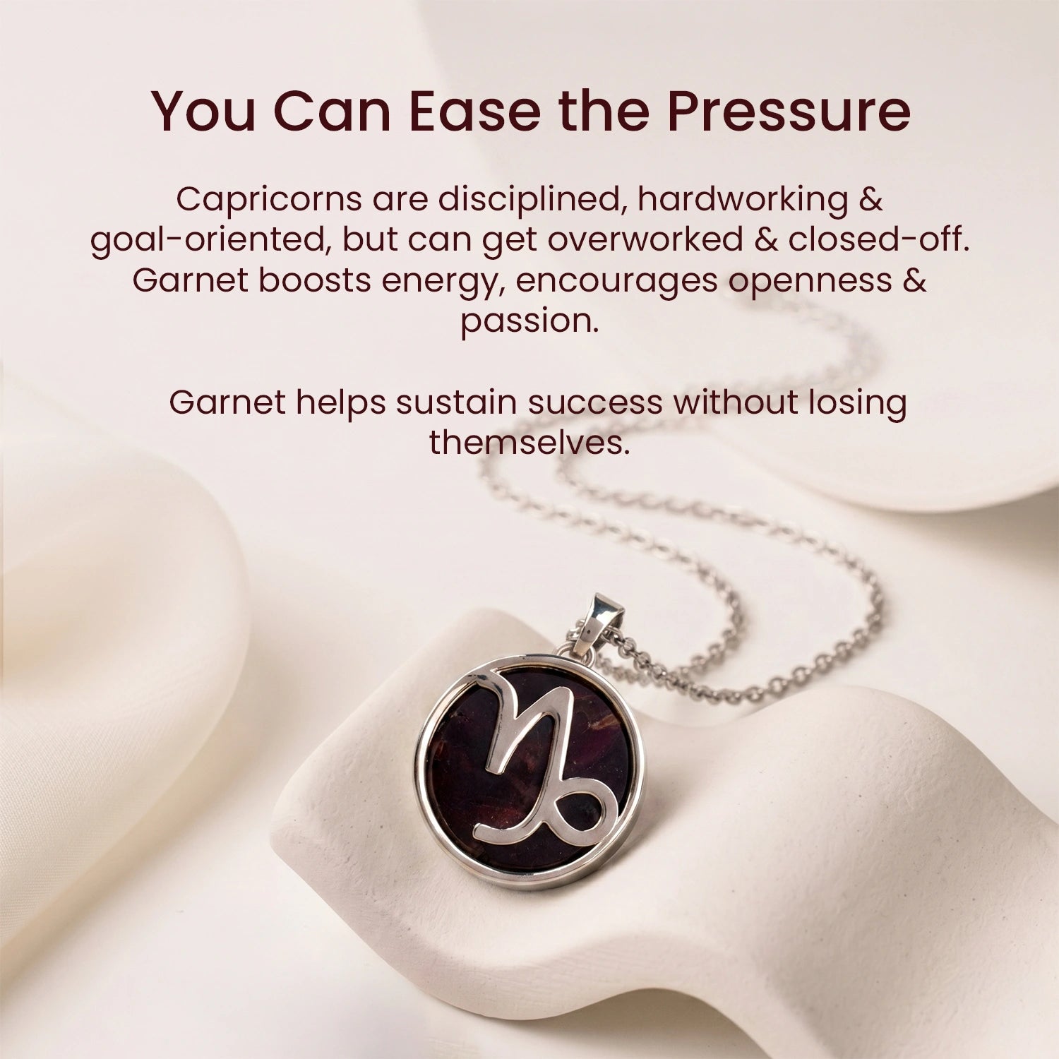 Capricorn Pendant (मकर राशि) with Garnet