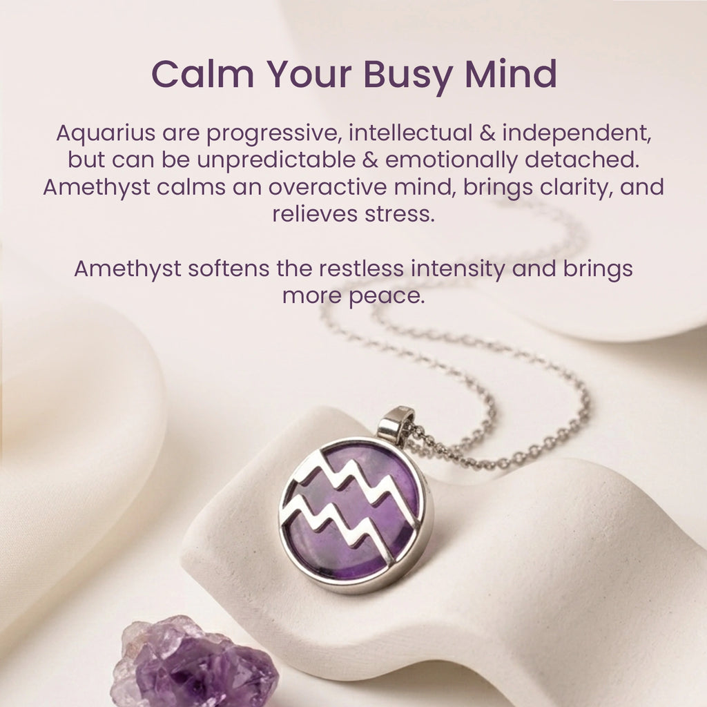 Aquarius Pendant (कुंभ राशि) with Amethyst