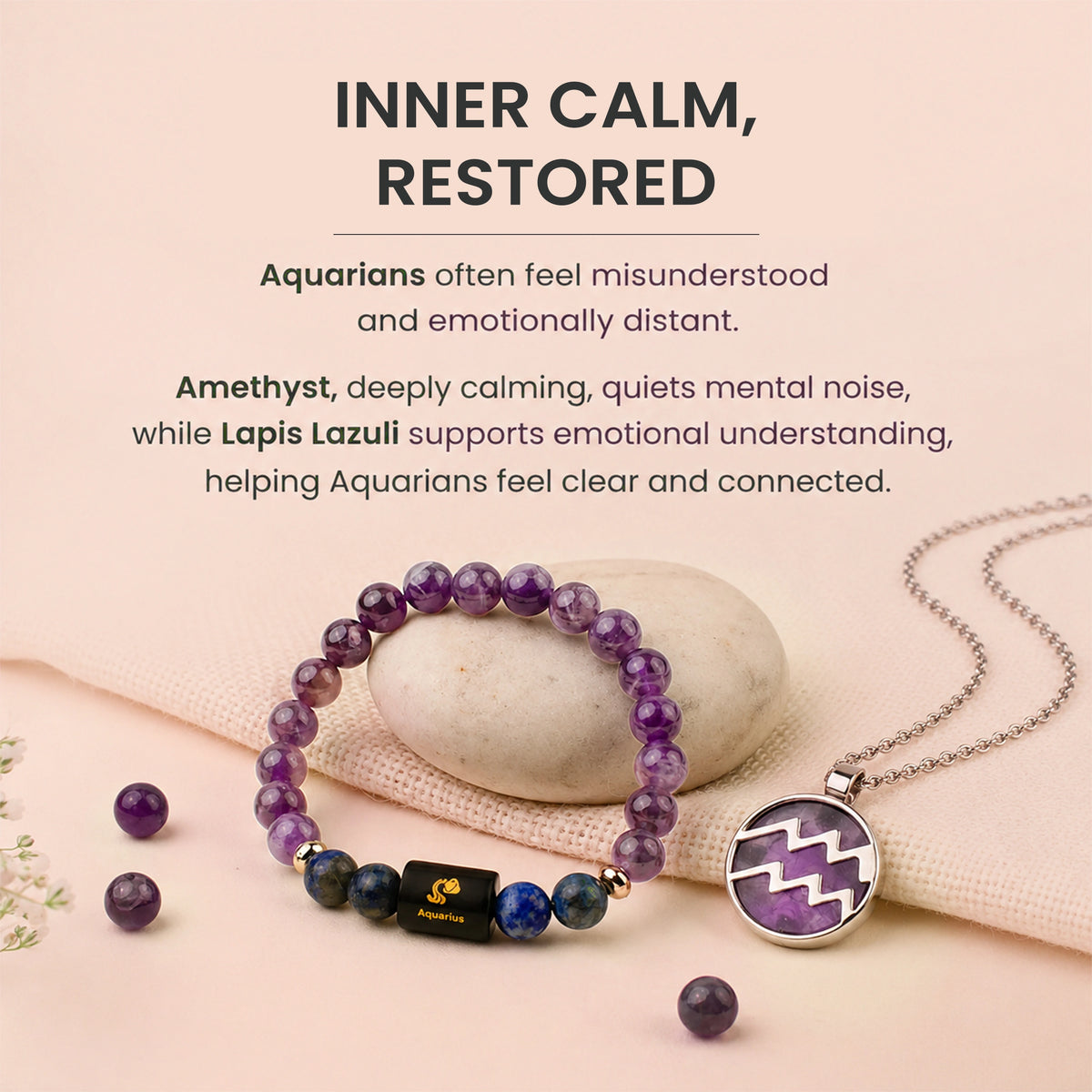 Aquarius Zodiac Bracelet with Pendant & Free Selenite Plate