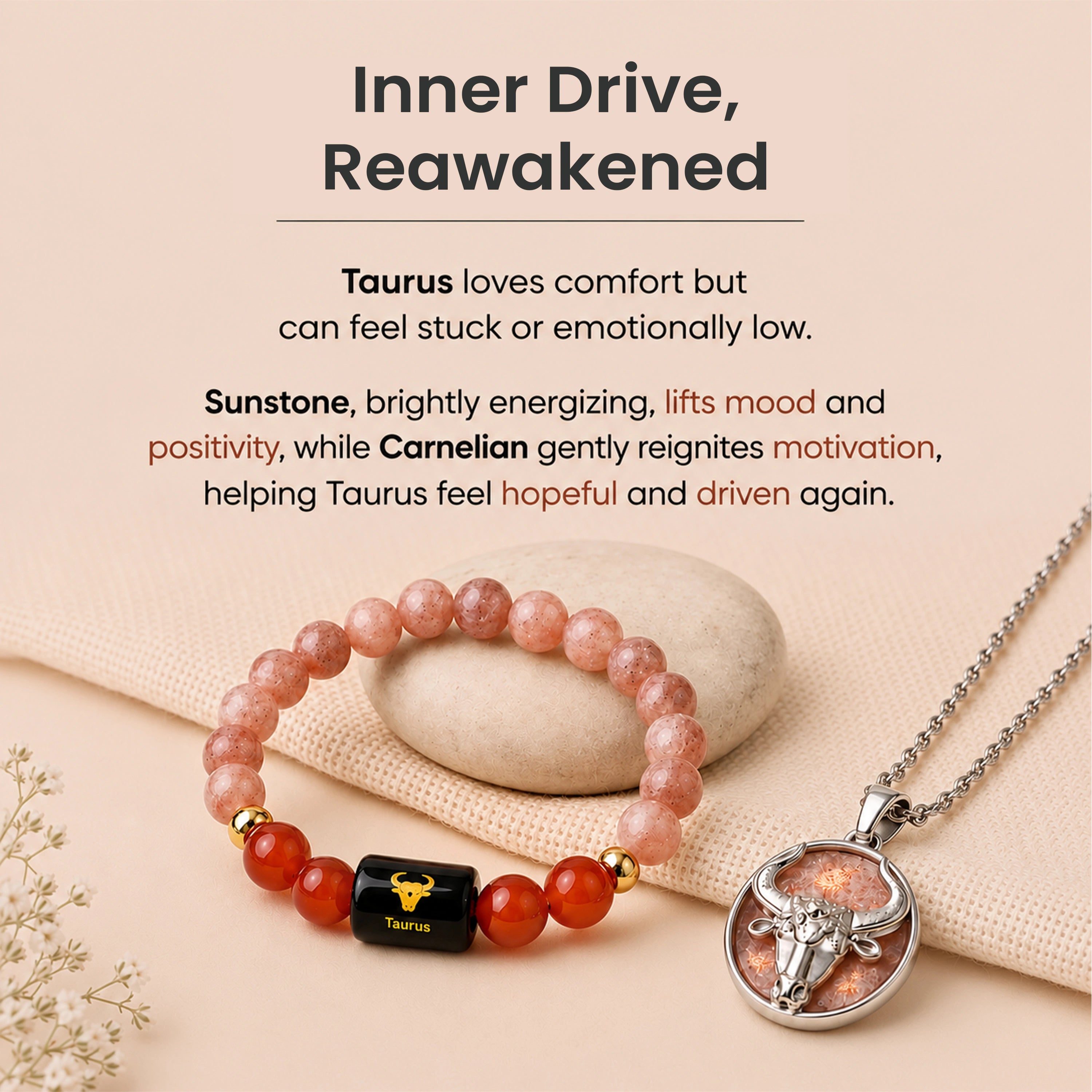 Taurus Zodiac Bracelet with Pendant & Free Selenite Plate