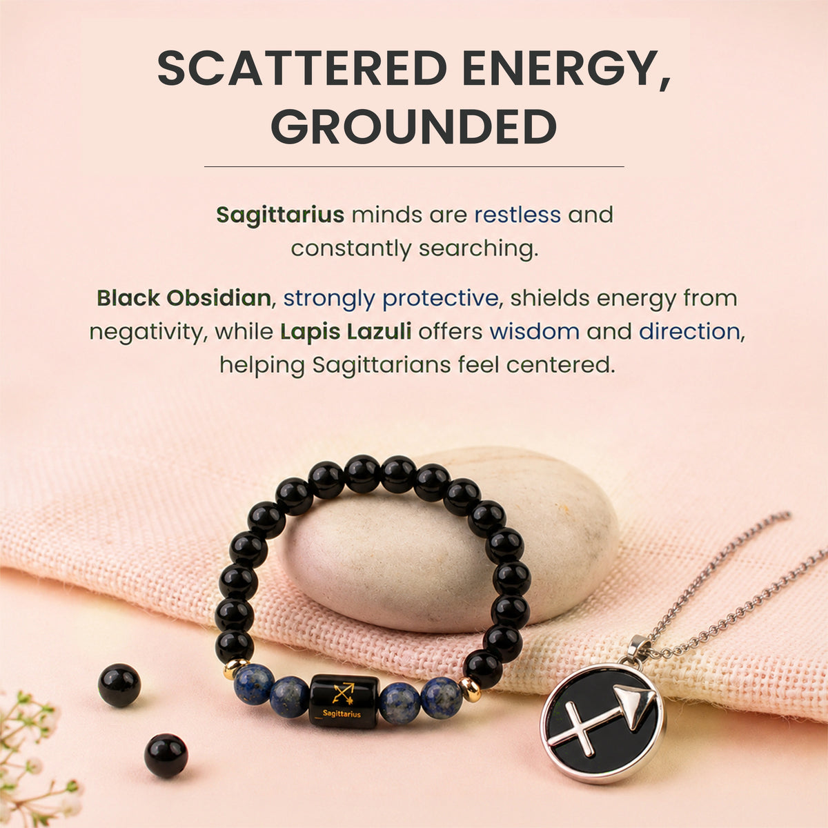 Sagittarius Zodiac Bracelet with Pendant & Free Selenite Plate
