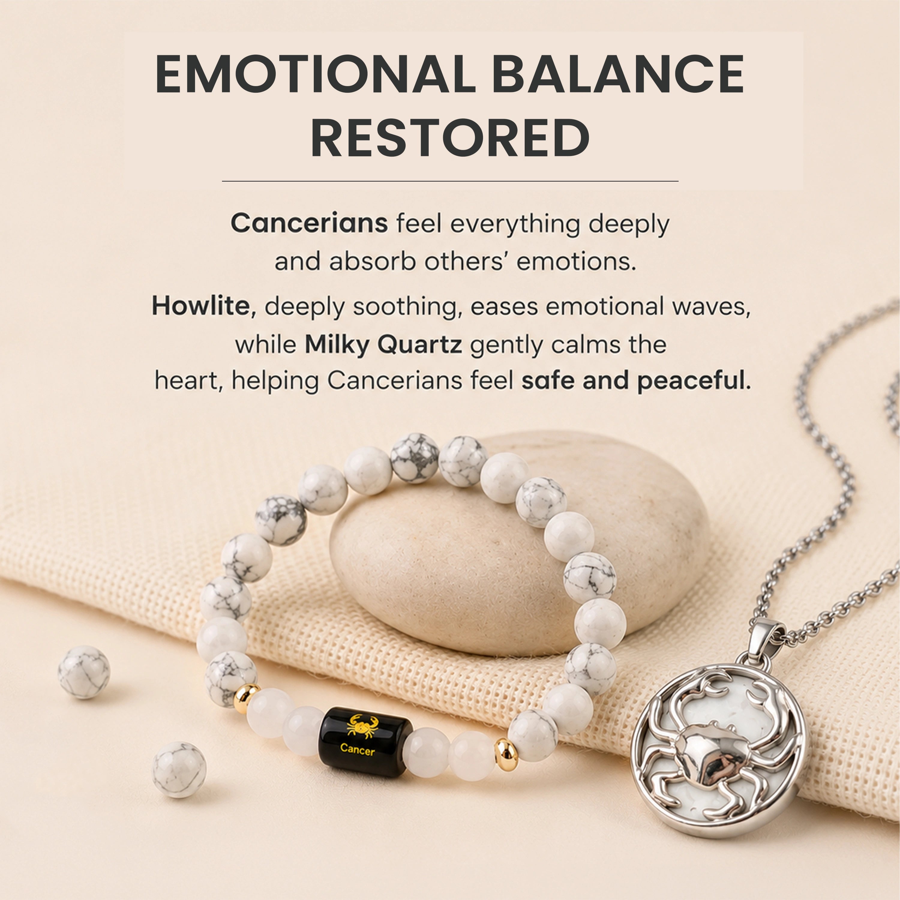 Cancer Zodiac Bracelet with Pendant & Free Selenite Plate