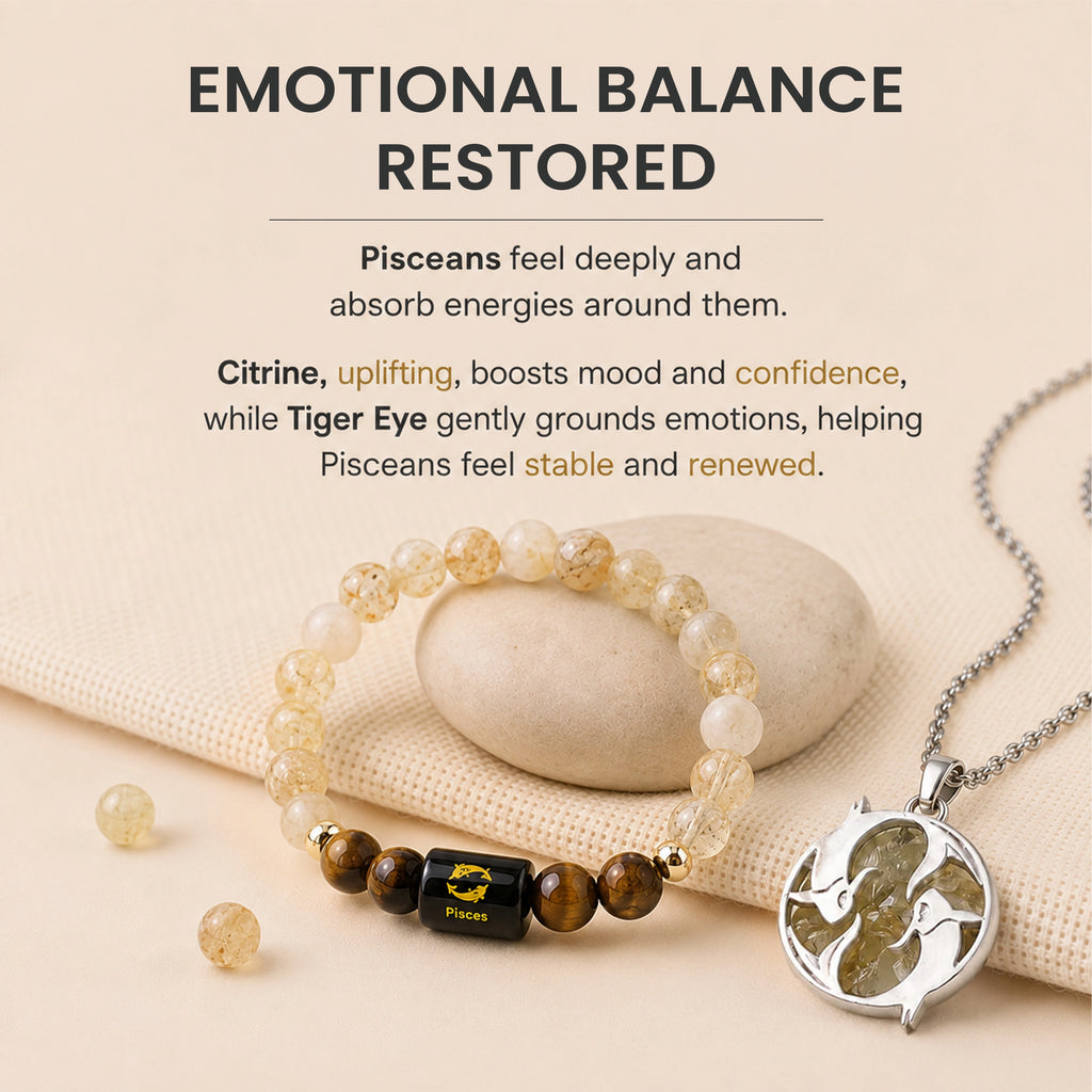 Pisces Zodiac Bracelet with Pendant & Free Selenite Plate
