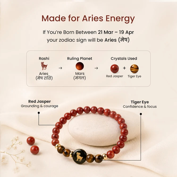 Kashi Rinmukteshwar Siddh Aries Zodiac Bracelet for Women with Free Raw Selenite Plate