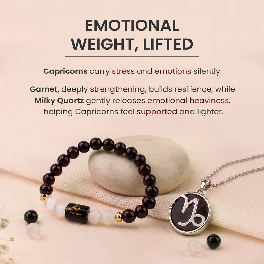 Capricorn Zodiac Bracelet with Pendant & Free Selenite Plate
