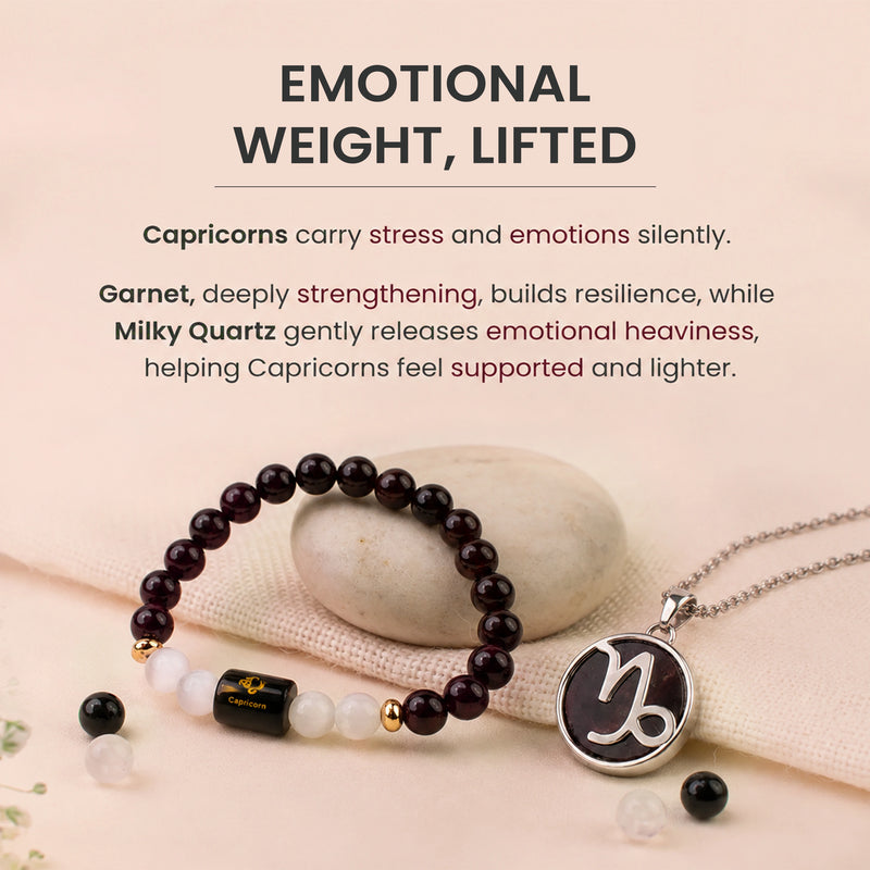 Capricorn Zodiac Bracelet with Pendant & Free Selenite Plate