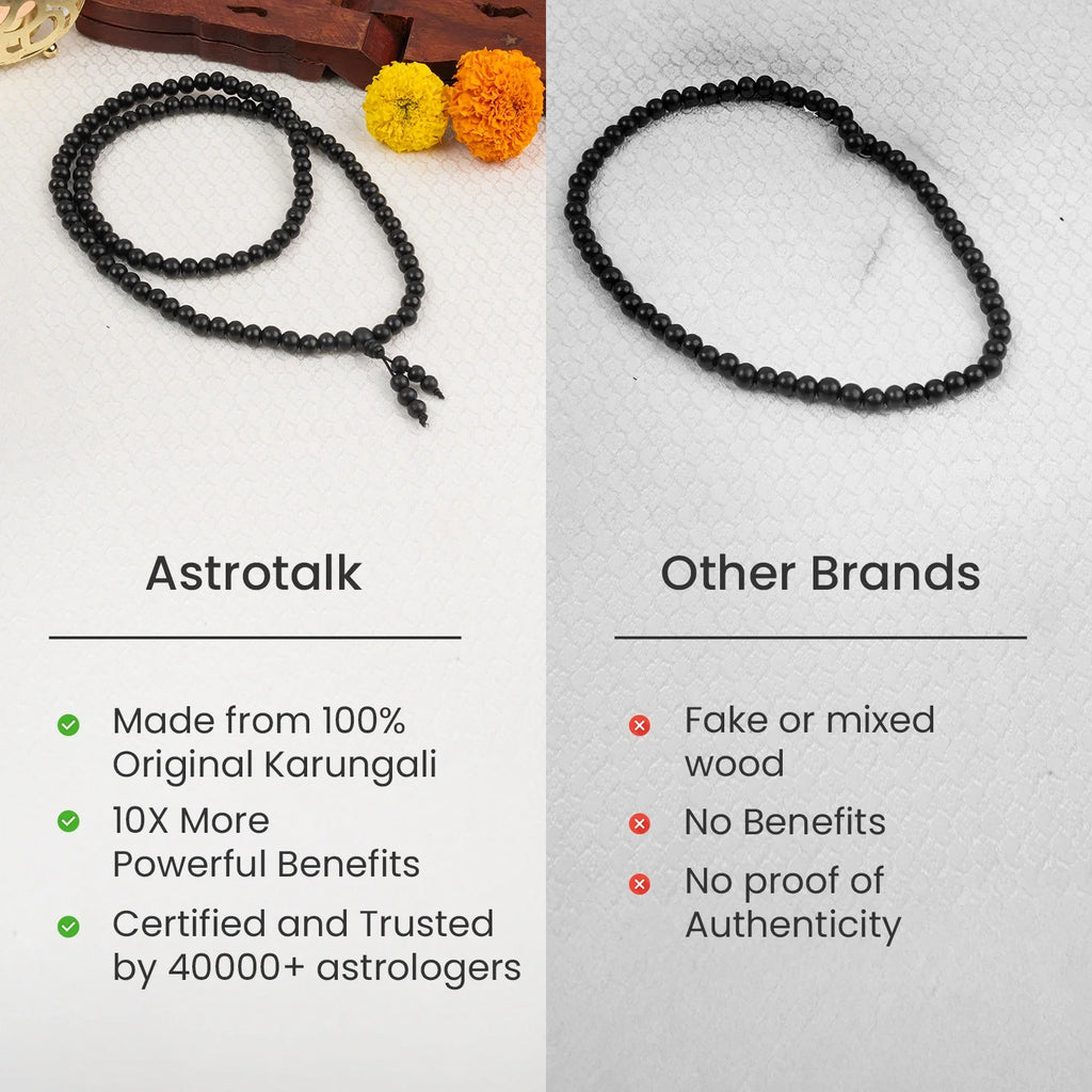 Karungali Malai 8mm Stretchable - 108+1 Beads (Original Ebony Wood)