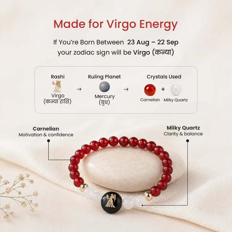 Kashi Rinmukteshwar Siddh Virgo Zodiac Bracelet for Women with Free Raw Selenite Plate