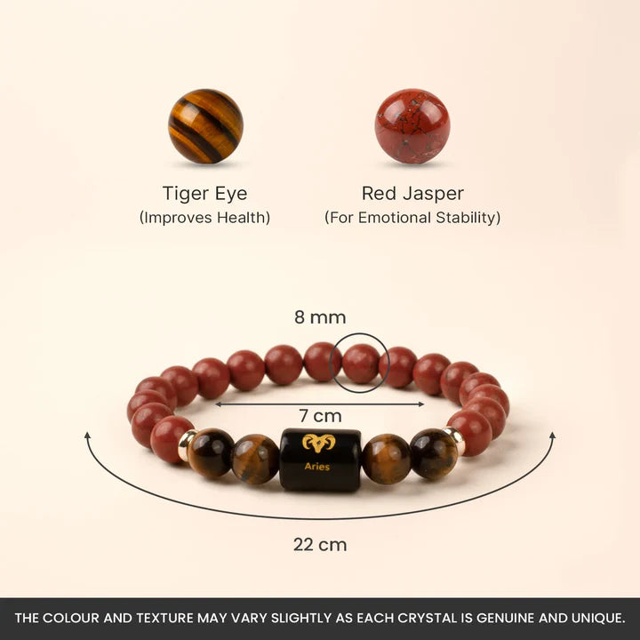 Aries Zodiac Red Jasper & Tiger Eye Bracelet