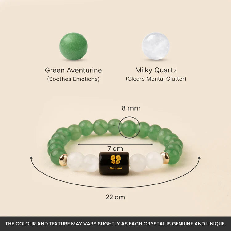 Gemini Zodiac Green Aventurine & Milky Quartz Bracelet