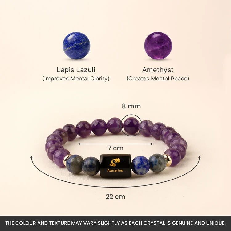 Aquarius Zodiac Amethyst & Lapis Lazuli Bracelet