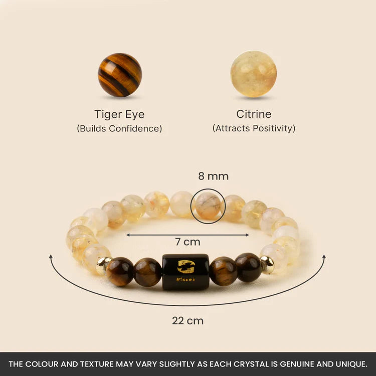 Pisces Zodiac Citrine & Tiger Eye Bracelet