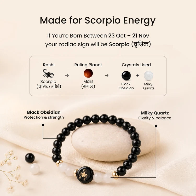 Kashi Rinmukteshwar Siddh Scorpio Zodiac Bracelet for Women with Free Raw Selenite Plate