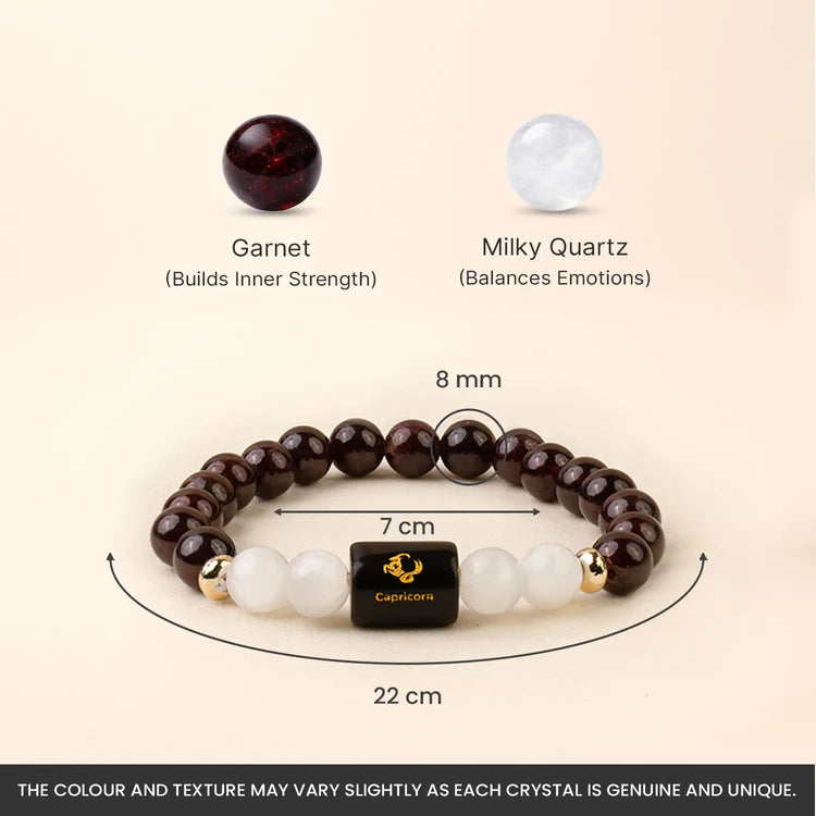 Capricorn Zodiac Garnet & Milky Quartz Bracelet