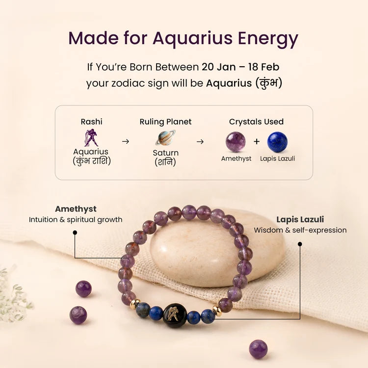 Kashi Rinmukteshwar Siddh Aquarius Zodiac Bracelet for Women with Free Raw Selenite Plate