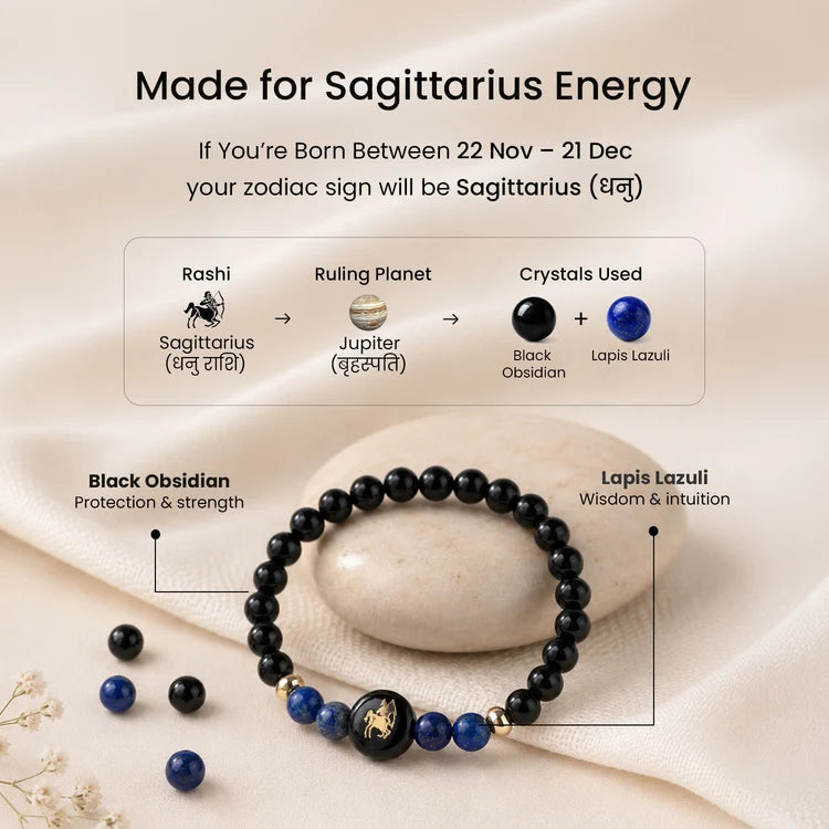Kashi Rinmukteshwar Siddh Sagittarius Zodiac Bracelet for Women with Free Raw Selenite Plate