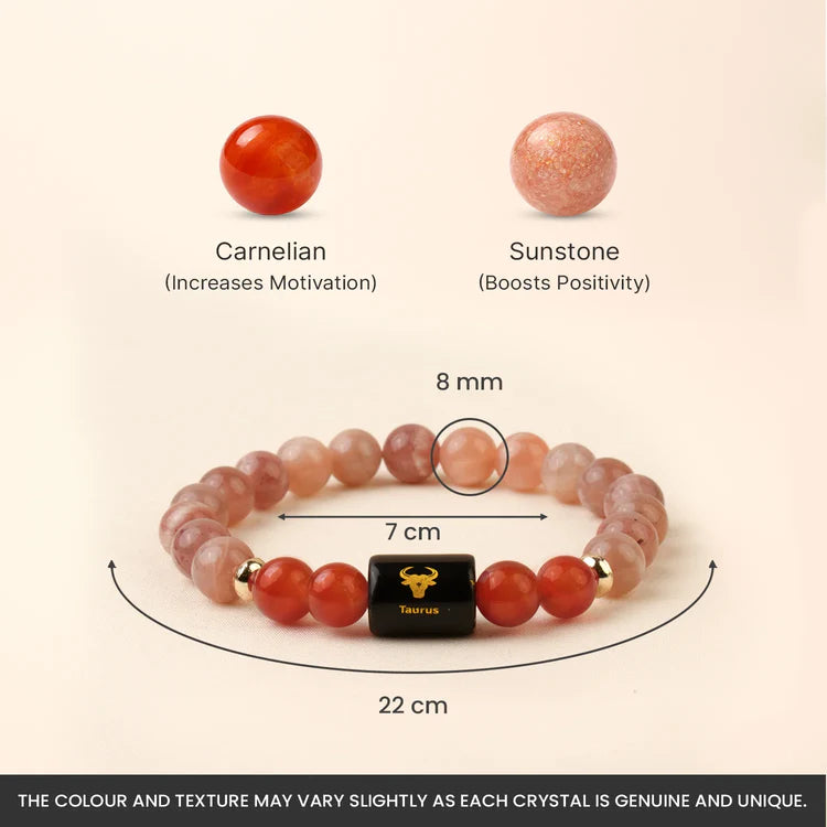Taurus Zodiac Sunstone & Carnelian Bracelet