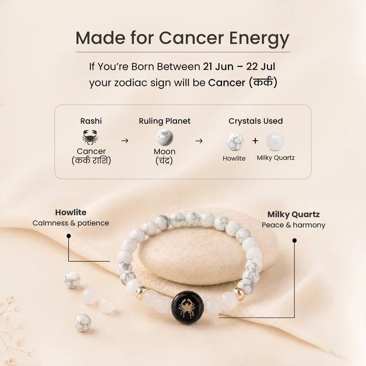 Kashi Rinmukteshwar Siddh Cancer Zodiac Bracelet for Women with Free Raw Selenite Plate