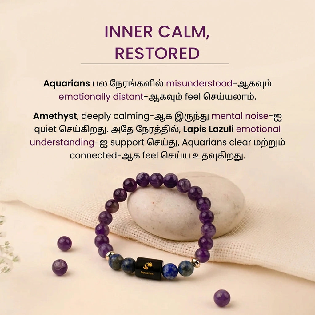 Aquarius (கும்ப ராசி) Zodiac Amethyst & Lapis Lazuli Bracelet
