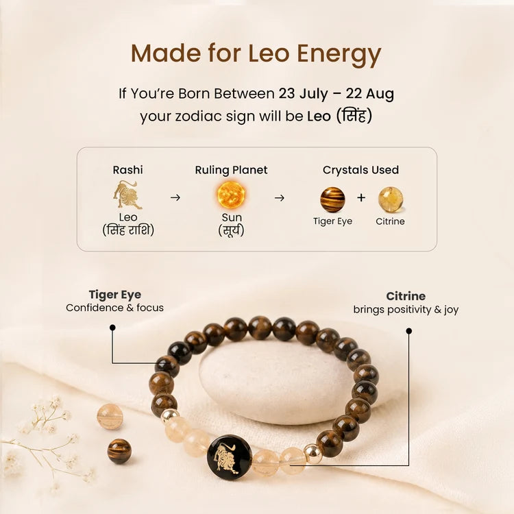 Kashi Rinmukteshwar Siddh Leo Zodiac Bracelet for Women with Free Raw Selenite Plate